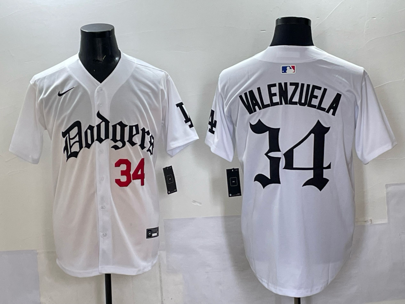 Men Los Angeles Dodgers  #34 Valenzuela white Nike 2025 MLB jersey 056